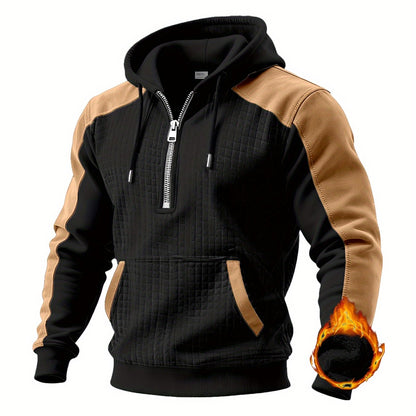 Herren Hoodie Halb-Reißverschluss Stepp-Optik Zweifarbig