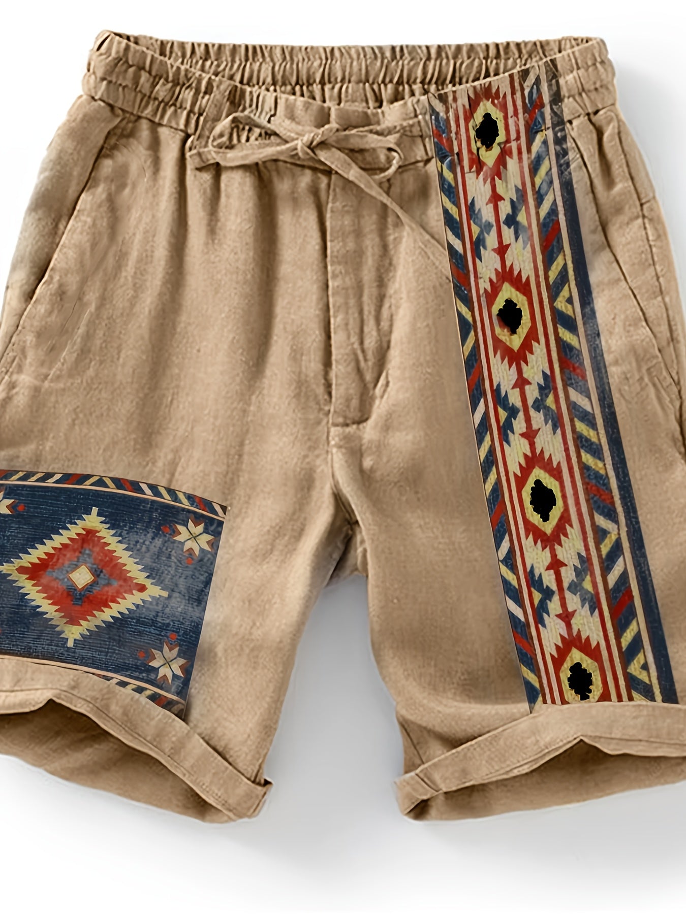 Men's ethnic shorts with geometric print and adjustable waistband – fashionable casual pants for summer and vacation