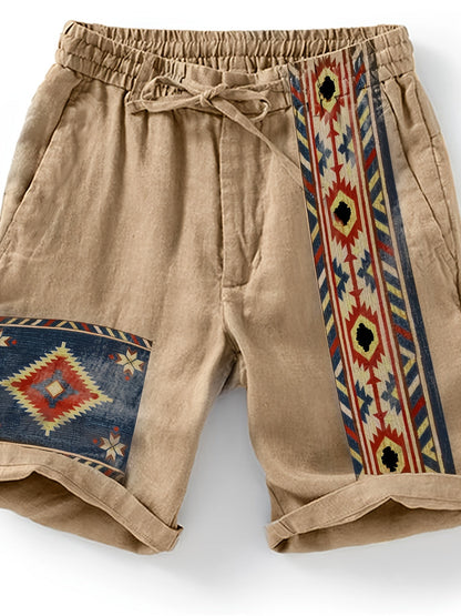 Men's ethnic shorts with geometric print and adjustable waistband – fashionable casual pants for summer and vacation