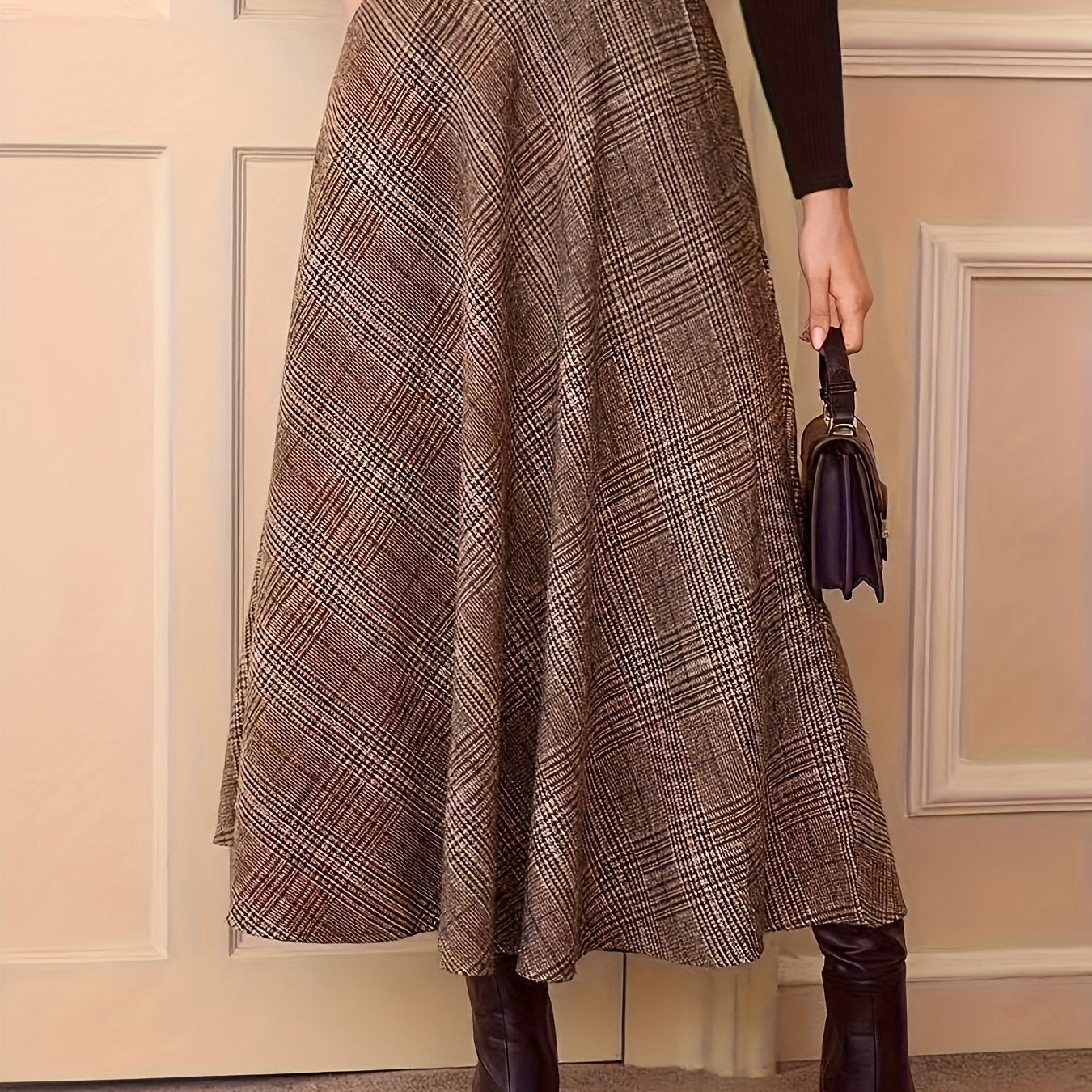 Women's plaid maxi skirt, A-line, high-waisted