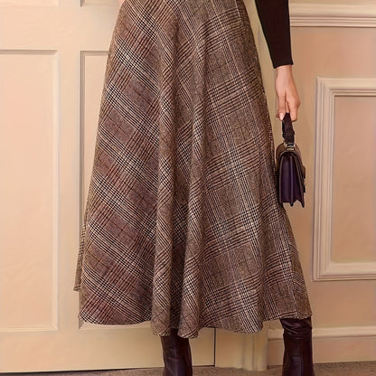 Women's plaid maxi skirt, A-line, high-waisted