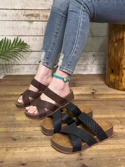 Damen Plateau-Sandalen mit geflochtenem Riemen – Boho Style für Freizeit und Sommer