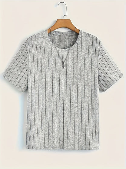 Men's T-Shirt with Vertical Texture Pattern – Modern Short-Sleeve Shirt for Everyday and Leisure