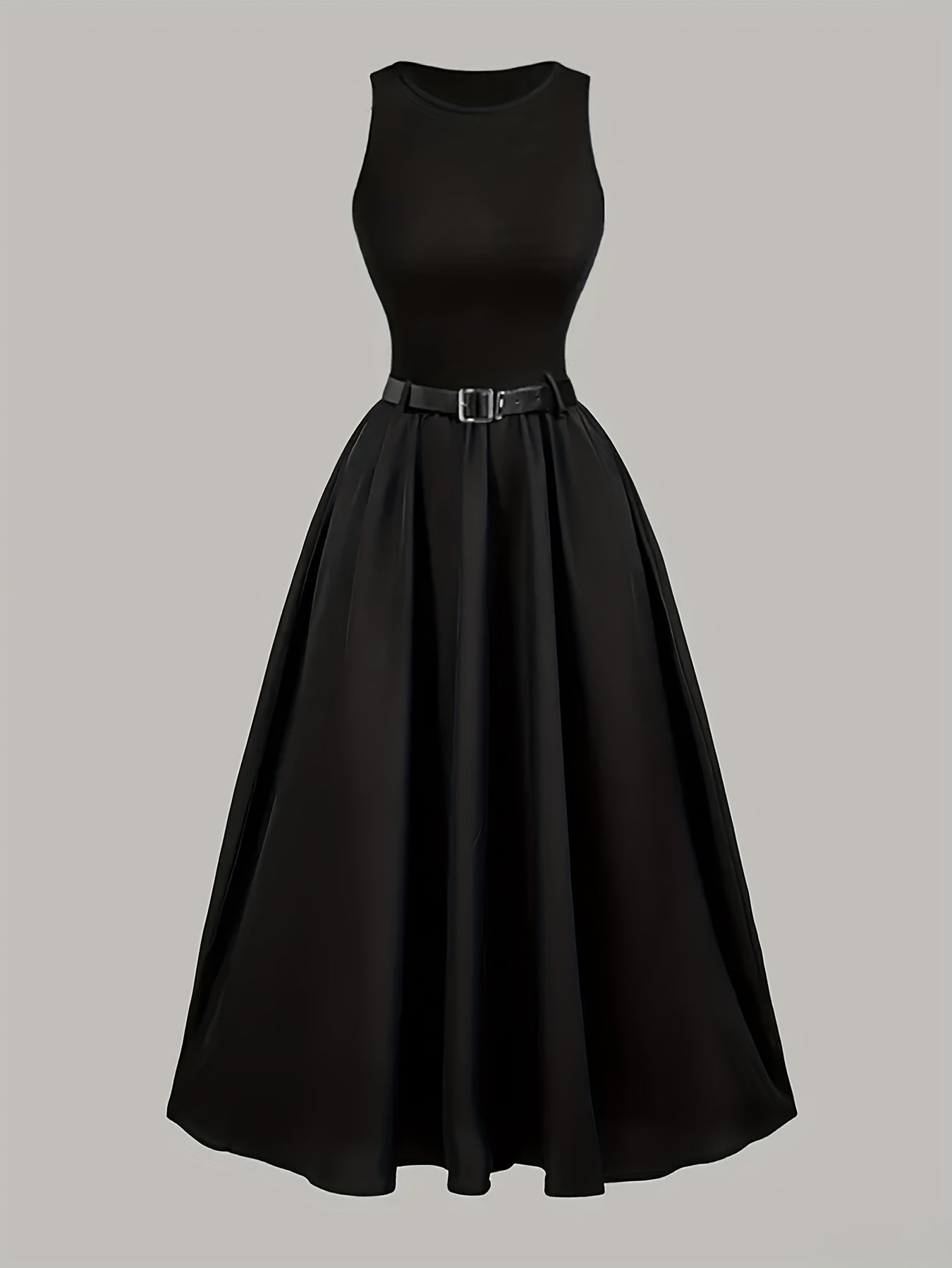 Women's Elegant A-Line Evening Dress with Belt, Sleeveless, Festive and Stylish for Special Occasions