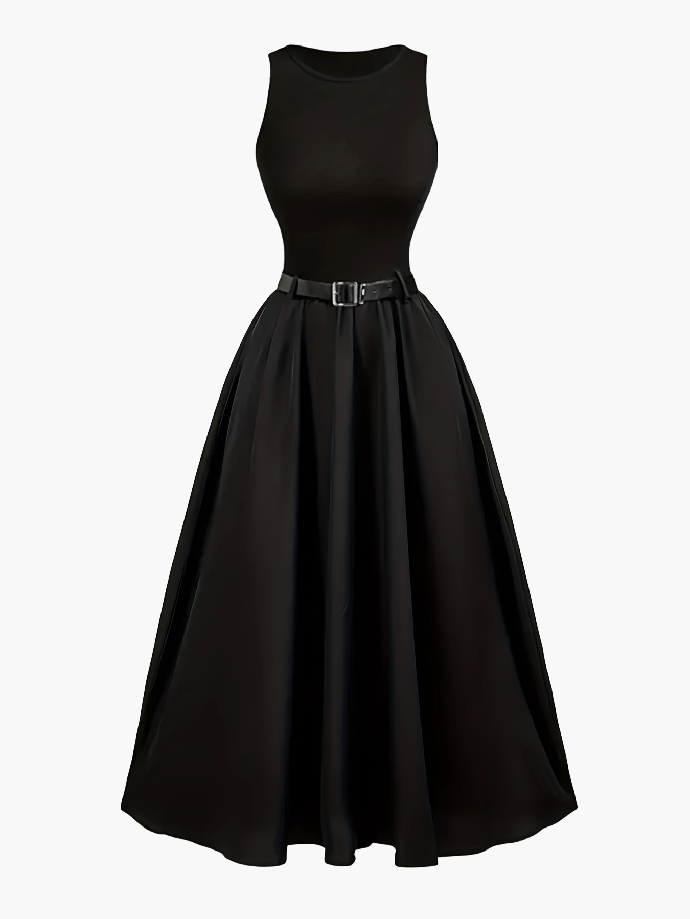 Women's Elegant A-Line Evening Dress with Belt, Sleeveless, Festive and Stylish for Special Occasions