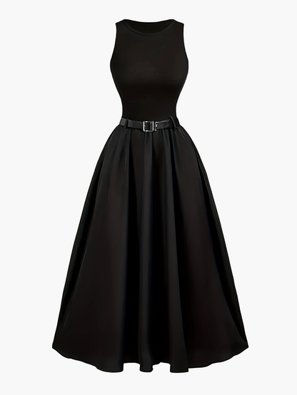 Women's Elegant A-Line Evening Dress with Belt, Sleeveless, Festive and Stylish for Special Occasions