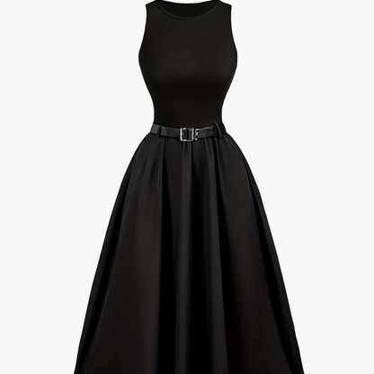 Women's Elegant A-Line Evening Dress with Belt, Sleeveless, Festive and Stylish for Special Occasions
