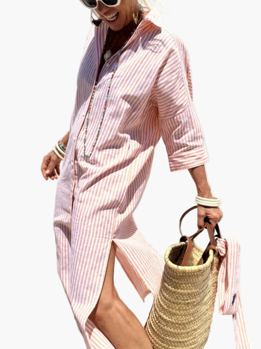 Women's Striped Shirt Dress – Casual Summer Style for Vacation & Leisure