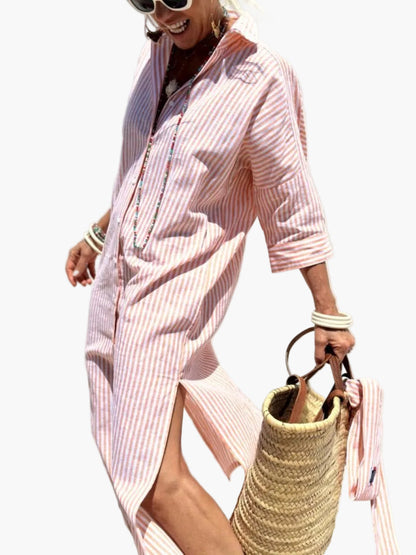 Women's Striped Shirt Dress – Casual Summer Style for Vacation & Leisure