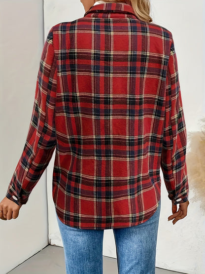 Women's green plaid shirt jacket with warm lining