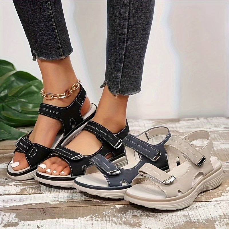 Women's Comfort Sandals with Velcro Closure – Everyday & Casual, Open Toes, Platform Sole