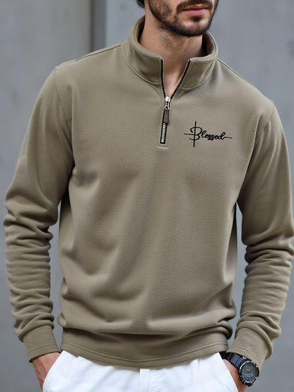 Herren Halb-Reißverschluss Pullover Fleece Khaki Schwarz