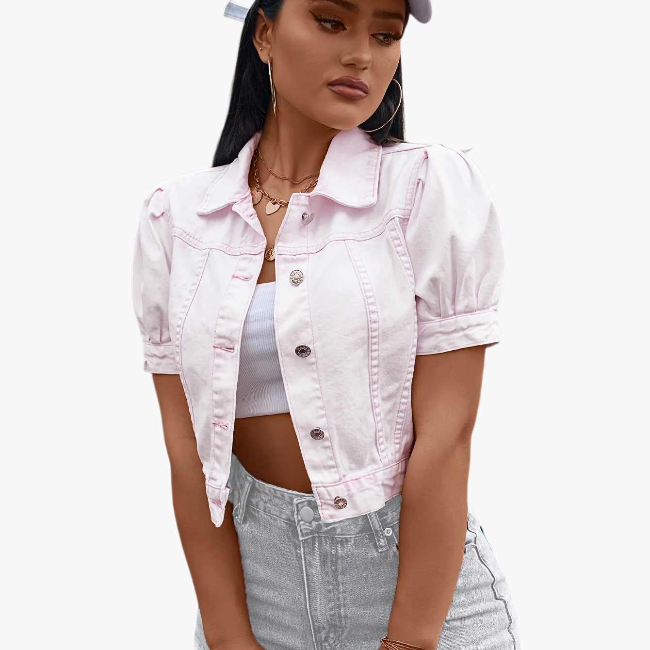 Damen Kurzarm Jeansjacke im eleganten Cropped-Stil – Modischer Alltagsbegleiter
