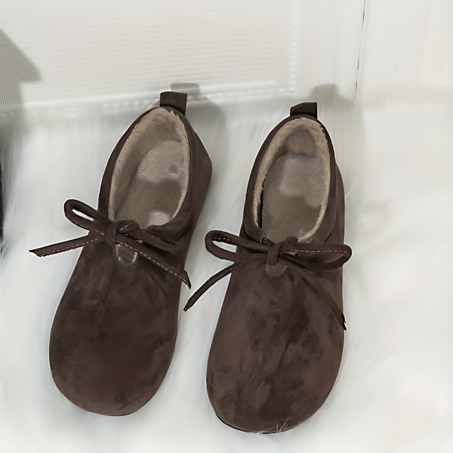 Women's slip-on shoes, bow design, warm-lined casual shoes