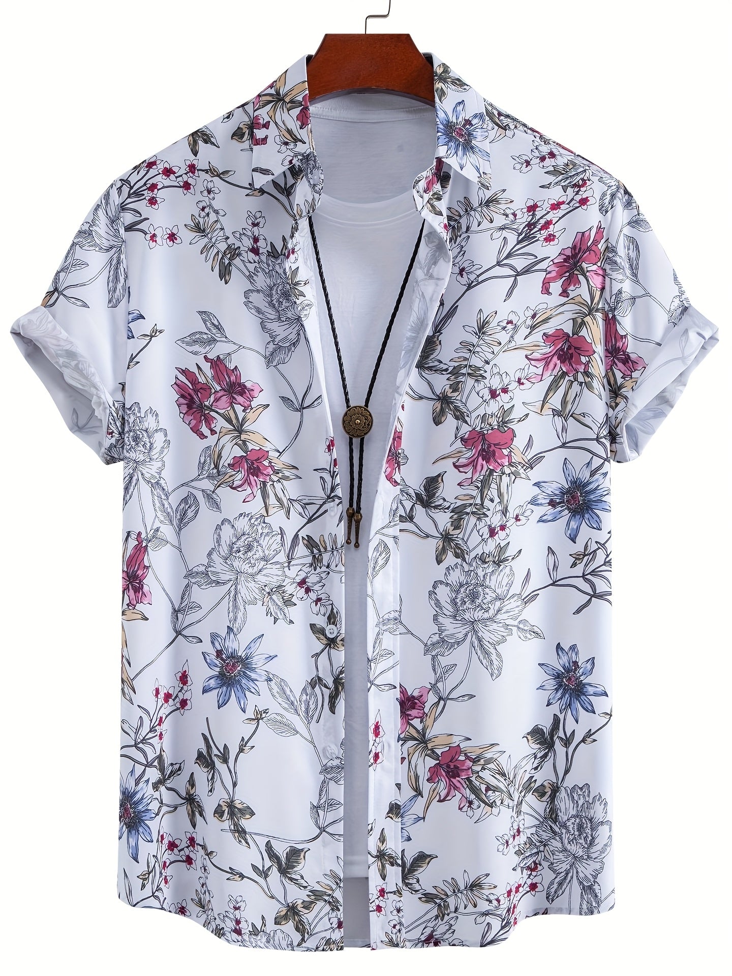 Men's Short-Sleeve Casual Shirt with Shell Motif – Modern Resort Shirt for Beach & Vacation