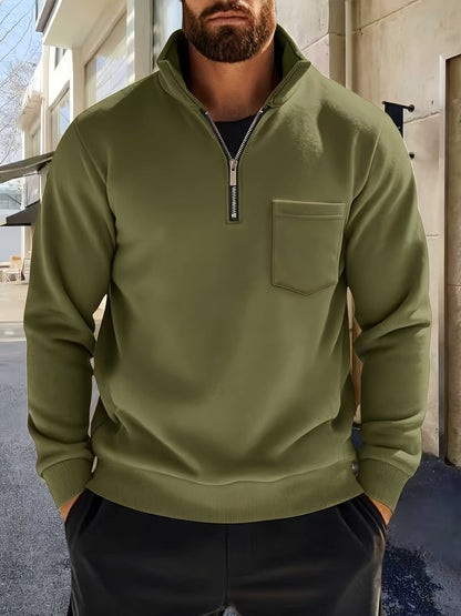 Herren Halb-Reißverschluss Pullover mit Brusttasche