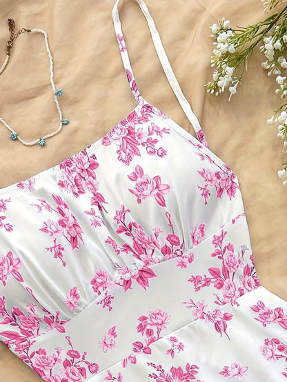 Women's Summer Dress Elegant with Floral Pattern and Spaghetti Straps – Perfect for Casual Wear and Garden Parties