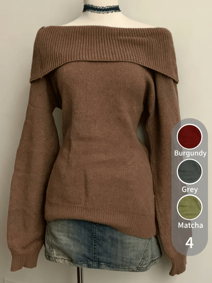 Women's off-the-shoulder knit sweater with a scoop neckline – Multiple colors