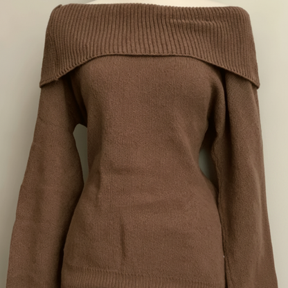 Women's off-the-shoulder knit sweater with a scoop neckline – Multiple colors
