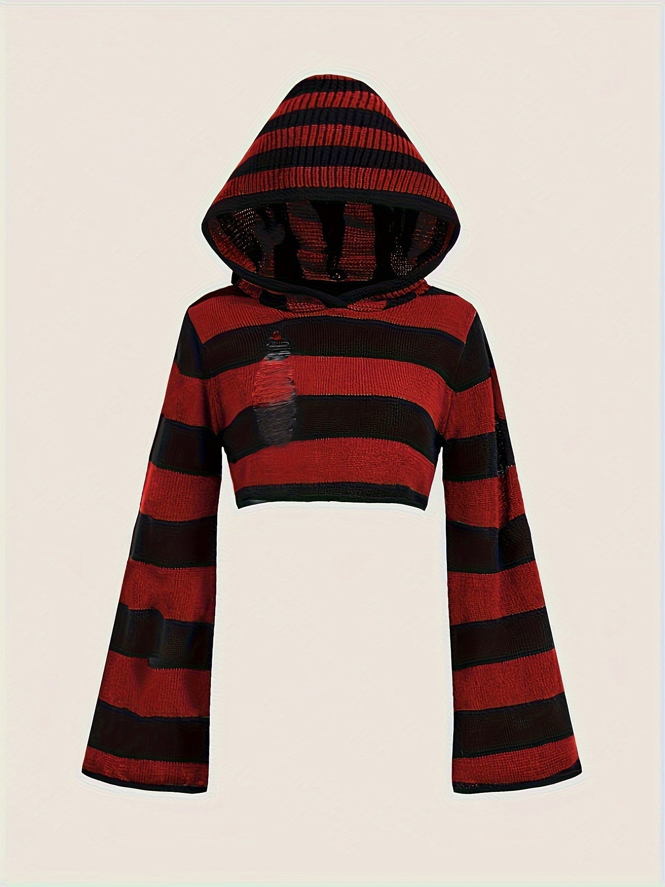Gestreiftes Crop Top Hoodie mit Kapuze und weiten Ärmeln
