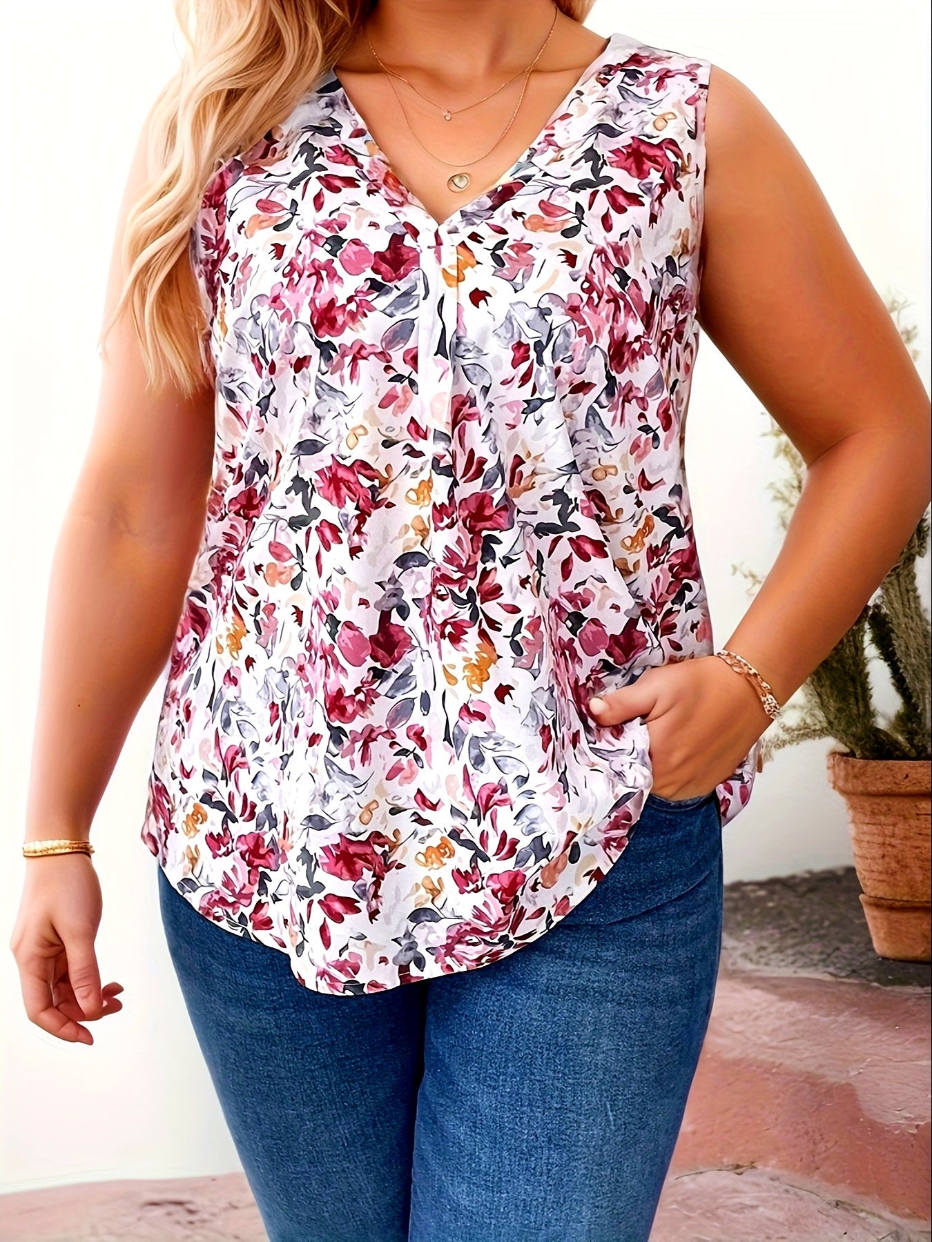 Women's Summer Top Elegant with Floral Pattern and V-Neck – Casual & Everyday
