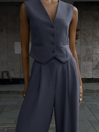 Women's Elegant Two-Piece Suit with Vest and Wide-Leg Cut – Stylish Business & Casual Look