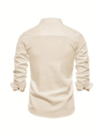 Men's Standing Collar Long-Sleeve Shirt – Contemporary Work and Leisure Shirt, Slim Fit, Refined
