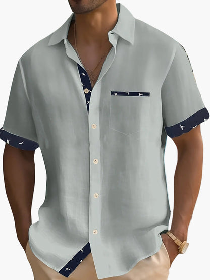 Men's Summer Short-Sleeve Casual Shirt with Contrast Details – Perfect for Vacation & Everyday Wear