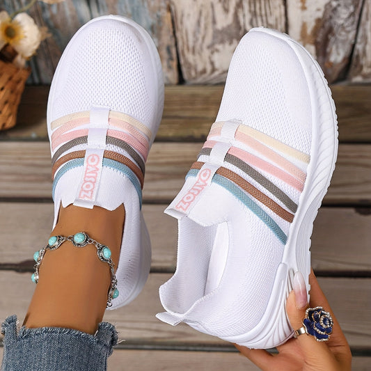 Damen Slip-On Freizeitschuhe mit Streifenmuster – Bequeme Alltags-Sneaker für Freizeit und Alltag