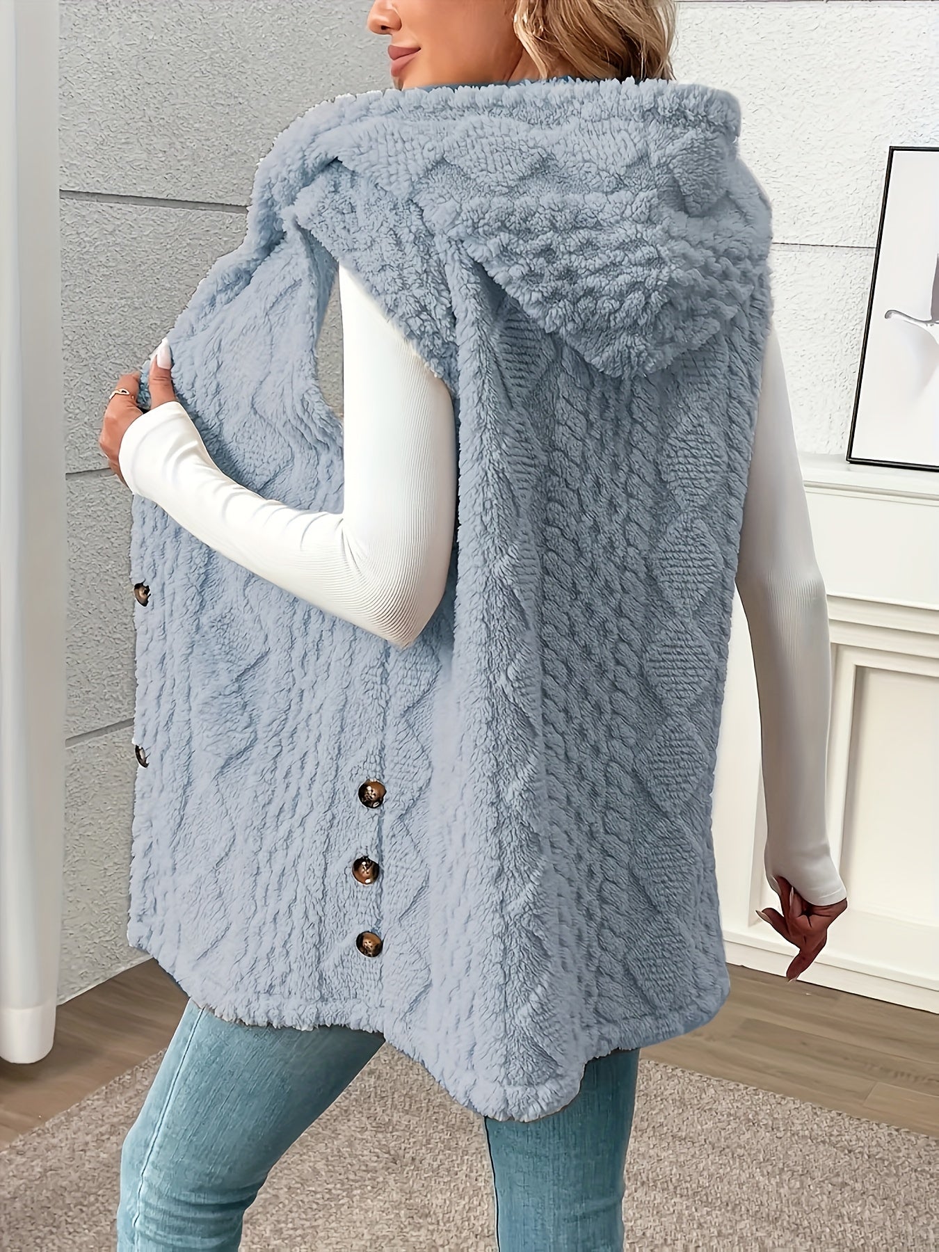Women's knitted vest with hood and buttons – Elegant casual vest for autumn and winter