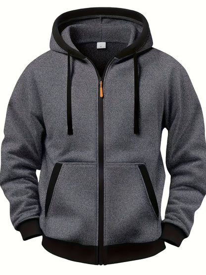 Unisex Kapuzenjacke mit Reißverschluss, kontrastfarbener Kapuze und Taschen, Rosa