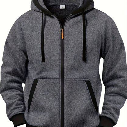 Unisex Kapuzenjacke mit Reißverschluss, kontrastfarbener Kapuze und Taschen, Rosa