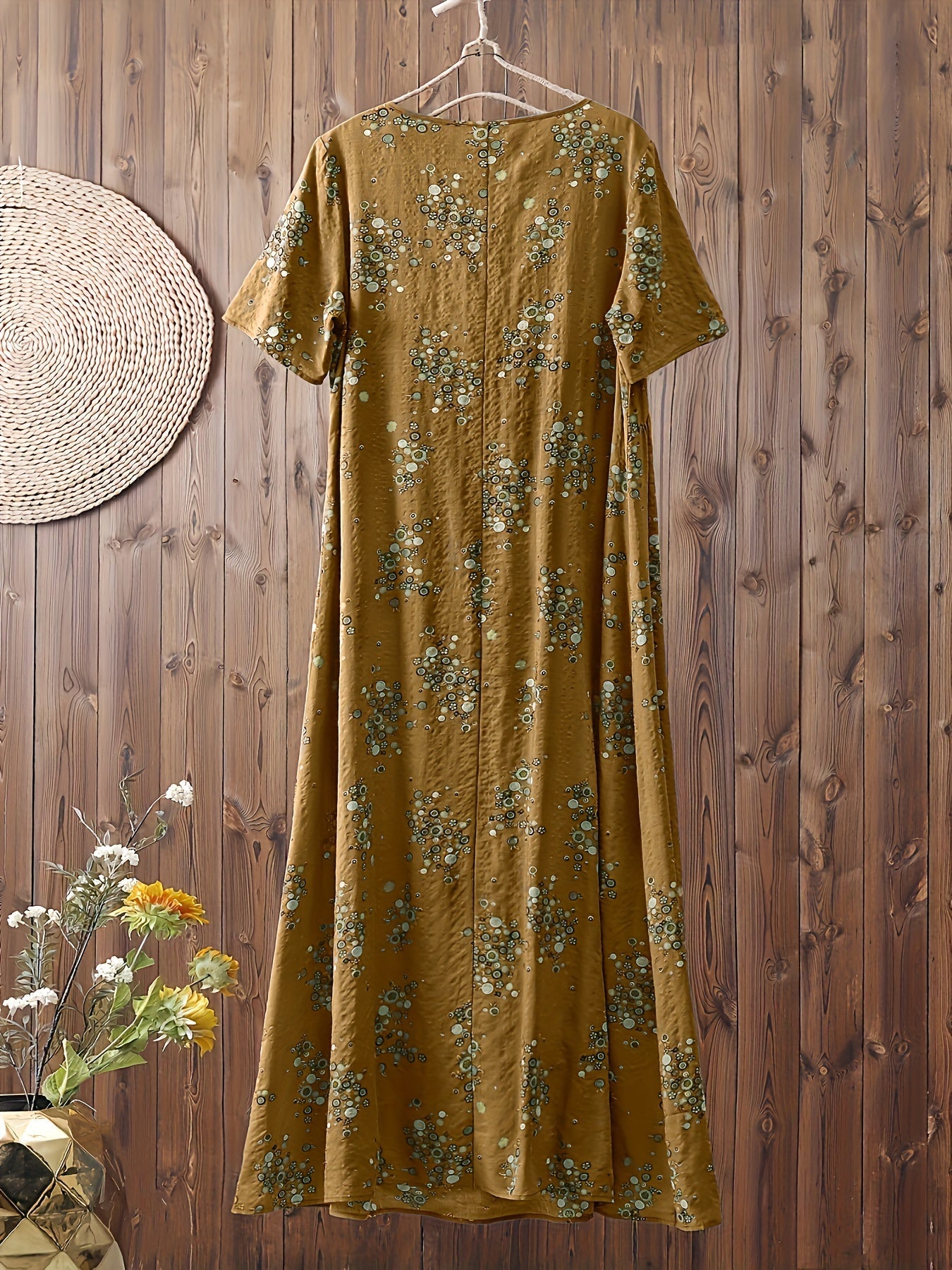 Women's Boho Maxi Dress with Floral Pattern and V-Neck, Casual, Summer, Plus Sizes