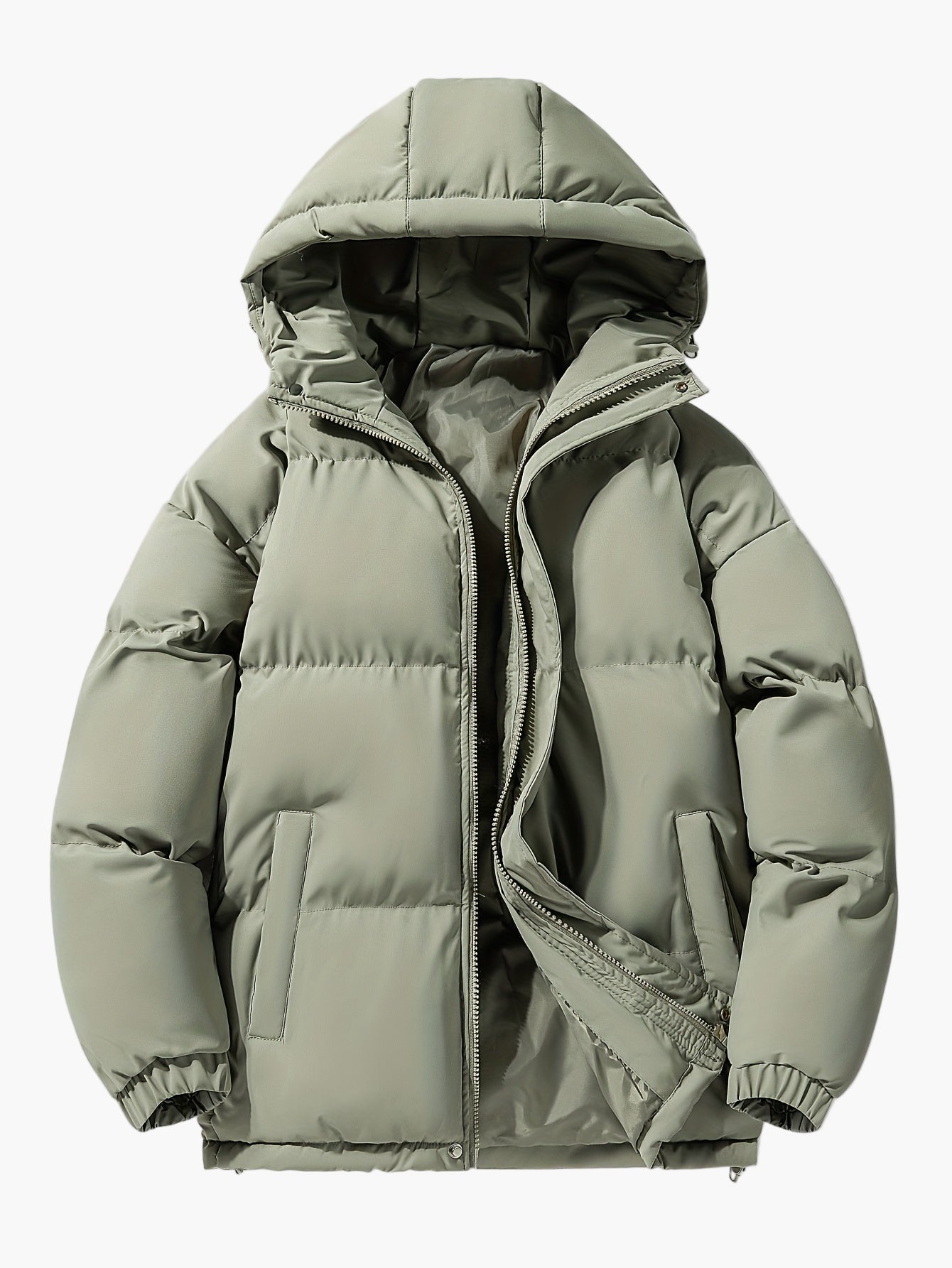 Men's Winter Quilted Jacket with Hood, Casual Outdoor Warm Jacket