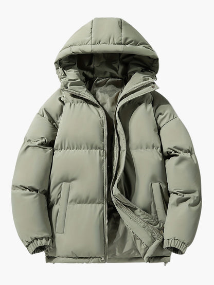 Men's Winter Quilted Jacket with Hood, Casual Outdoor Warm Jacket