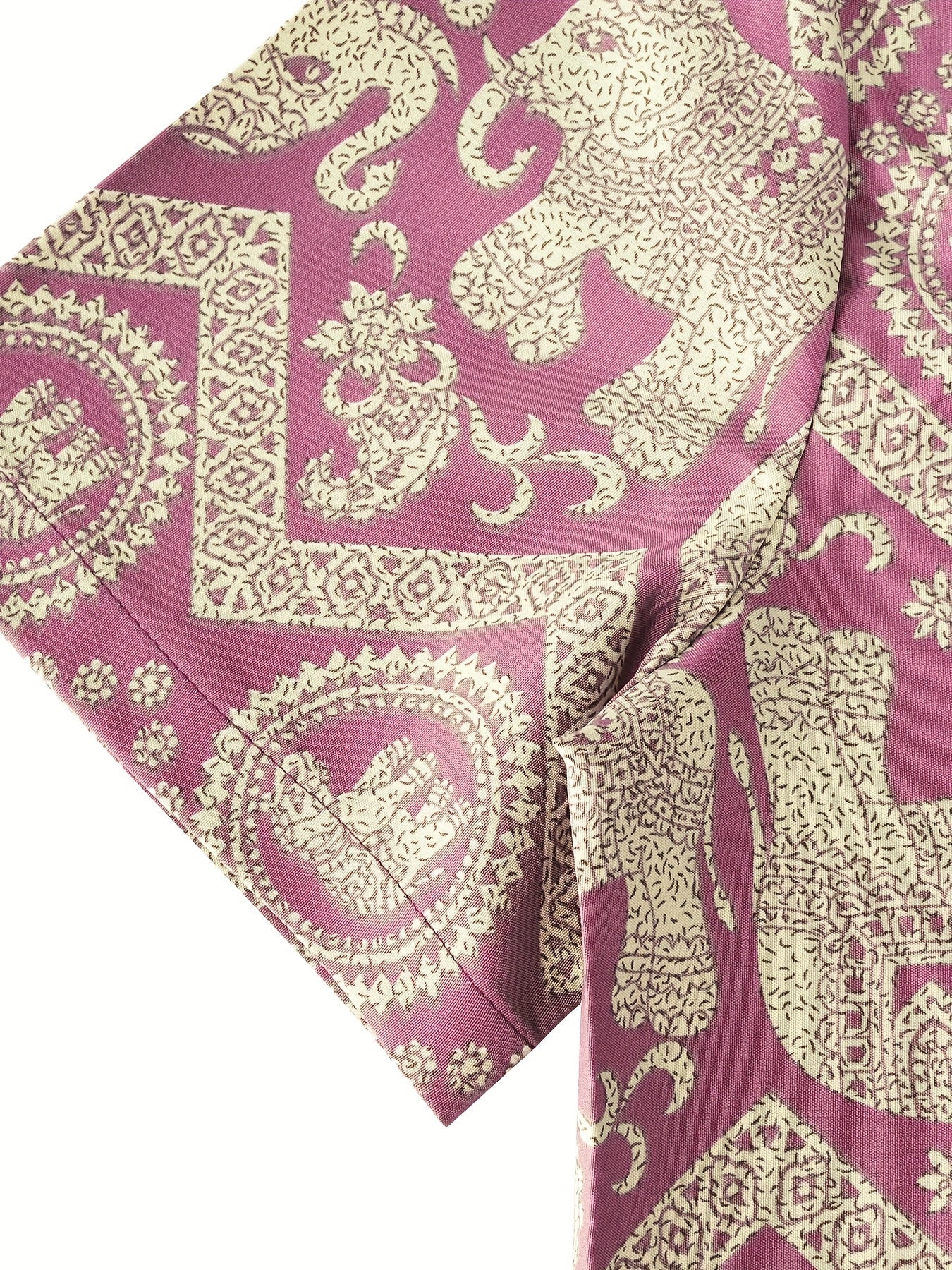 Men's Resort Shirt with Elephant and Mandala Print, Short Sleeve, Casual and Summer Style