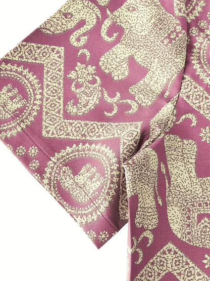 Men's Resort Shirt with Elephant and Mandala Print, Short Sleeve, Casual and Summer Style