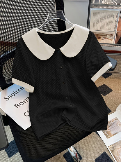 Women's blouse with vintage collar and button placket – elegant casual style for office & everyday wear