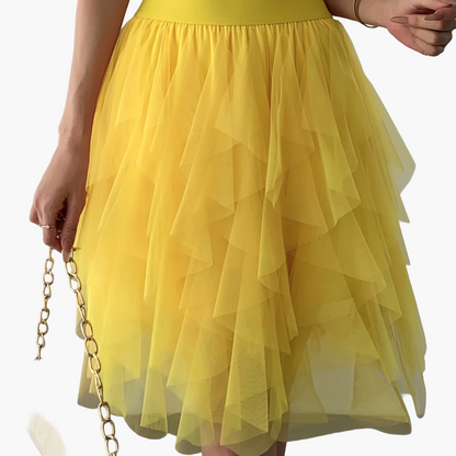 Damen Tüllrock mit Stufen-Design, Eleganter Lagenlook, Modisch für Freizeit und besondere Anlässe
