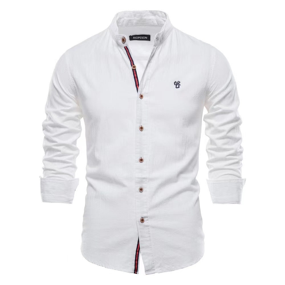 Men's Stand Collar Casual Shirt Slim Fit Long Sleeve – Modern Henley Shirt for Everyday & Leisure