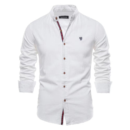 Men's Stand Collar Casual Shirt Slim Fit Long Sleeve – Modern Henley Shirt for Everyday & Leisure