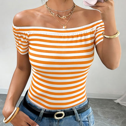 Women's Off-Shoulder Striped Shirt – Bardot Style for Everyday & Going Out
