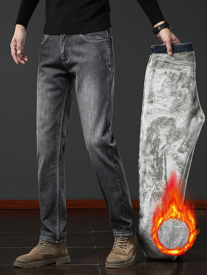 Herren Winter Jeans Thermojeans gefüttert gerade Schnitt mit Fleecefutter Blau Grau