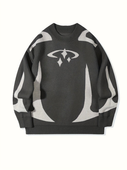 Unisex Strickpullover mit Rundhalsausschnitt und grafischem Muster