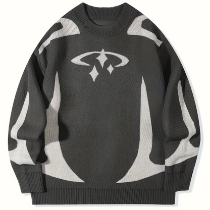 Unisex Strickpullover mit Rundhalsausschnitt und grafischem Muster