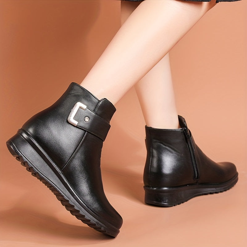 Damen Stiefeletten warm gefüttert Winter Boots mit Riemen und Schnalle