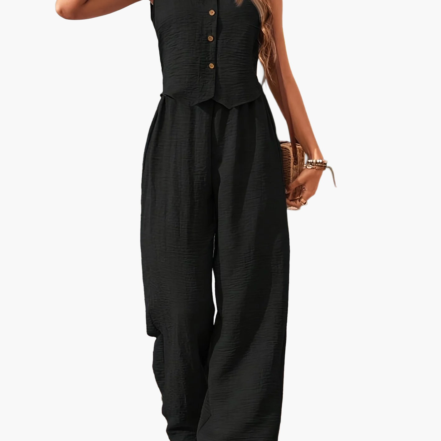 Women's Two-Piece Set – Elegant Sleeveless Vest and Pants Outfit for Leisure and Summer