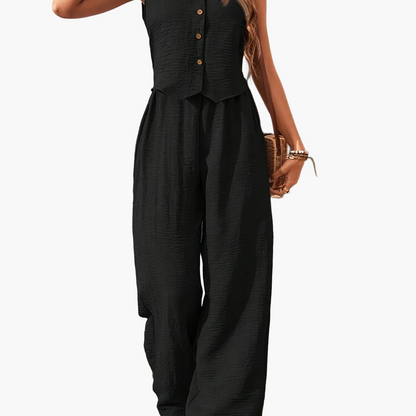 Women's Two-Piece Set – Elegant Sleeveless Vest and Pants Outfit for Leisure and Summer