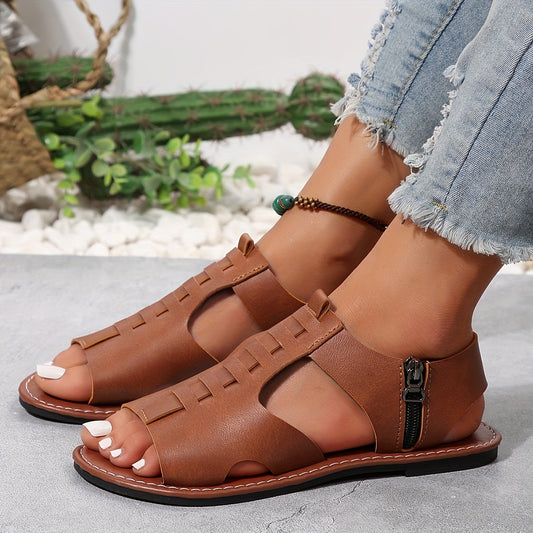Women's Summer Sandals with Zipper and Open Toe – Stylish Casual Shoes for Everyday & Vacation