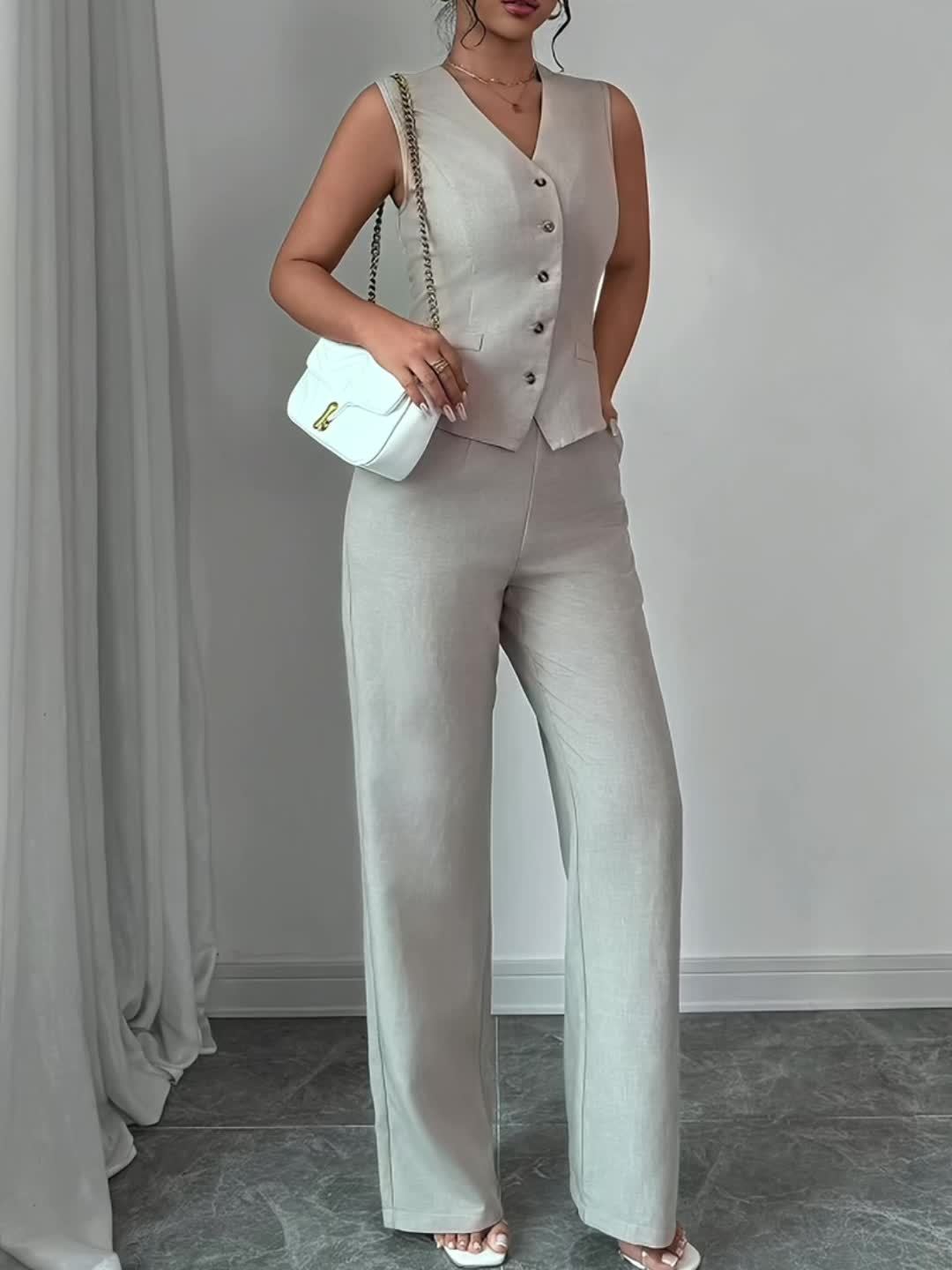 Women's Business Suit Set Elegant Two-Piece with Vest and Pants Office Outfit